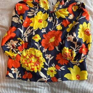 J. Crew Floral Blouse - Navy, Red, Yellow
